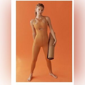 FP Movement by Free People Breakaway Onesie Size Medium Orange Cutouts